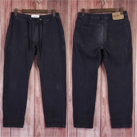 *FLAWS* One Teaspoon Medium Shabbies Drawstring Boyfriend Worn Black Denim Jeans - Picture 1 of 12